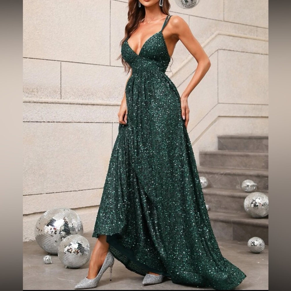Luxe party formal bridesmaids evening wedding sequins gown dress - Picture 7 of 16